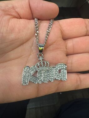 Rhinestone King Pendant Necklace in Silver Tone